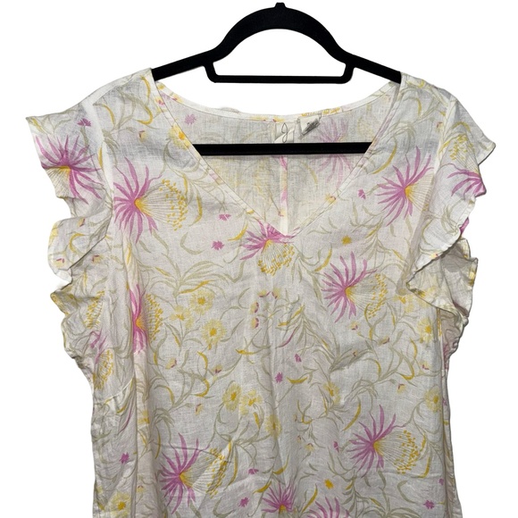 Joie Linen Dress Women’s 1X Floral Cap Flutter Sleeve Pastel Shift - Picture 3 of 10